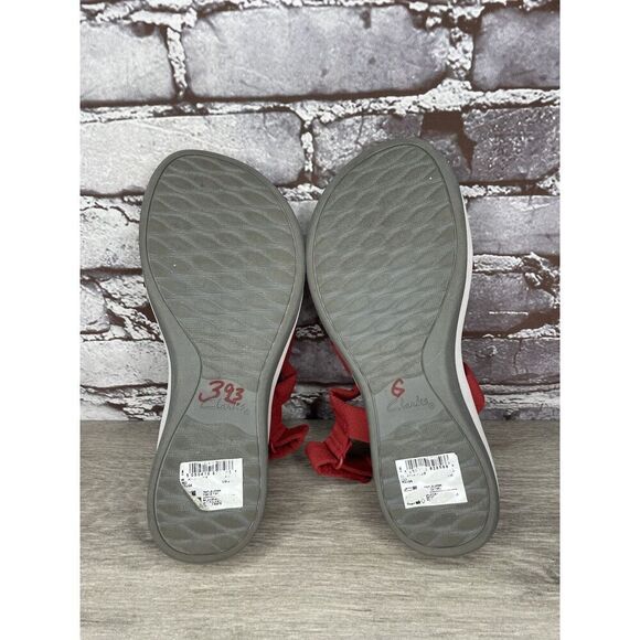Clarks Cloud Steppers Red Fabric Strappy Wedge Comfort Sandals Women 8M US/39EU - Picture 6 of 16